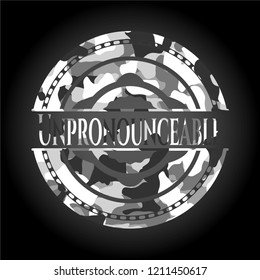 Unpronounceable on grey camo pattern