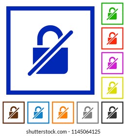Unprotected flat color icons in square frames on white background