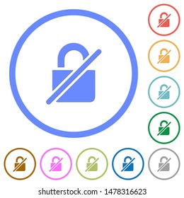 Unprotected flat color vector icons with shadows in round outlines on white background