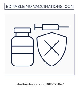 Unprotected line icon. Vaccine does not protect from covid19. Unhealthy.No vaccinations concept. Isolated vector illustration. Editable stroke