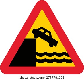 Unprotected Quayside or Riverbank Warning Triangle Road Sign European Style