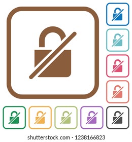 Unprotected simple icons in color rounded square frames on white background
