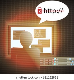 Unprotected Webpage Attacked by Hacker  - Vector Illustration