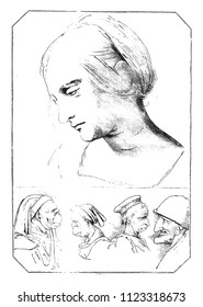 Unpublished drawing by Leonardo da Vinci, vintage engraved illustration. Magasin Pittoresque 1858.