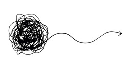 Unravel Circular Solve Hard Brain Decision Job Way Text Space. Black Pen Hand Drawn Life Path Cable Wire Cord Rope Pull Loop Object Circle Ball Shape Change Task Art Doodle Cartoon Logo Design Style