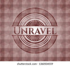 Unravel red emblem with geometric background. Seamless.