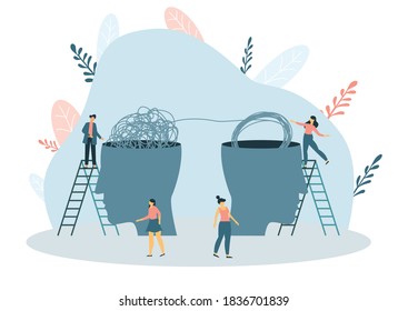 Unraveling difficult situations, the concept of social psychiatry, psychological therapy vector