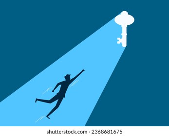 Unraveling the secret. man heads towards a padlocked door that shines with a beam of light