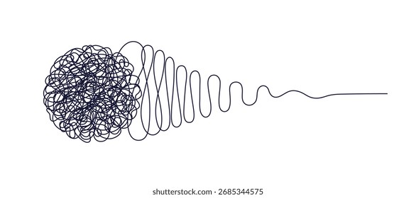 Desvendando o emaranhado. Controle de resolução de problemas. Caos e ordem. Encontre a solução. De uma forma complicada. Uma linha vetorial rabisca. Processo de simplificação do problema. Solução complicada. Treinador, mentor