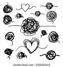 Unraveling Tangled Tangle, Doodle Vector Illustration Set.