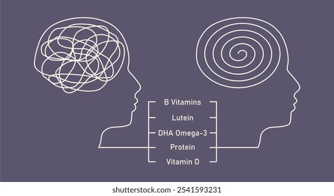 Desenrolando emaranhado. Saúde mental e conceito de farmácia. Metáfora da nutrição cerebral e impulso do bem-estar.