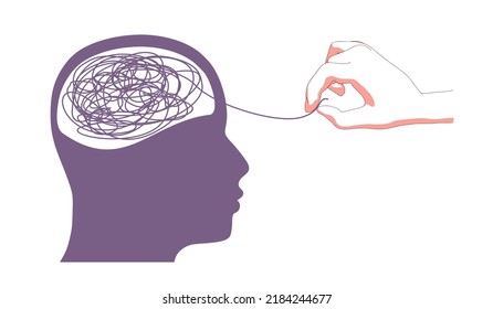 Unraveling tangled tangle. Psychotherapy concept. Metaphor of problem solving, chaos and mess, difficult situation.
