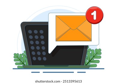 Concepto de notificación de correo electrónico no leído. Nuevo mensaje en la pantalla del dispositivo. Chat en línea. Notificación de la bandeja de entrada de mensajes de correo electrónico. Sobre con nuevo mensaje. Email marketing, Ilustración vectorial.