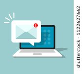 Unread email notification. New message on the laptop screen. Vector illustration.