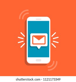 Unread email notification. New message on the smartphone screen. Vector illustration.