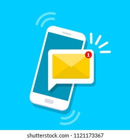 Unread email notification. New message on the smartphone screen. Vector illustration.