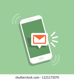 Unread email notification. New message on the smartphone screen. Vector illustration.