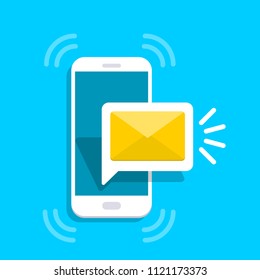Unread email notification. New message on the smartphone screen. Vector illustration.