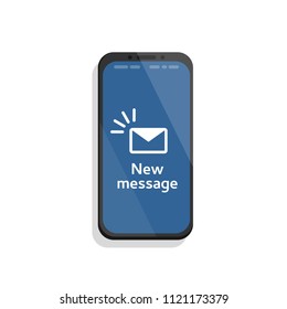 Unread email notification. New message on the smartphone screen. Vector illustration.