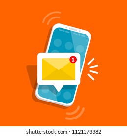 Unread email notification. New message on the smartphone screen. Vector illustration.