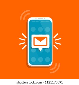Unread email notification. New message on the smartphone screen. Vector illustration.