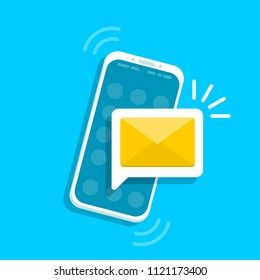 Unread email notification. New message on the smartphone screen. Vector illustration.