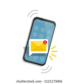 Unread email notification. New message on the smartphone screen. Vector illustration.