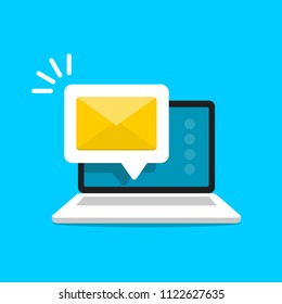 Unread email notification. New message on the laptop screen. Vector illustration.