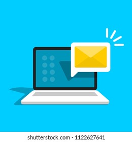 Unread Email Notification. New Message On The Laptop Screen. Vector Illustration.