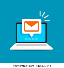 Unread email notification. New message on the laptop screen. Vector illustration.