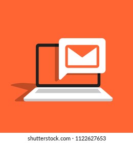 Unread email notification. New message on the laptop screen. Vector illustration.