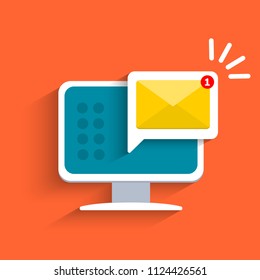 Unread email notification. New message on the desktop screen. Vector illustration