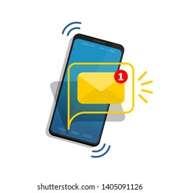 Unread email notification. New message on the smartphone screen. Vector illustration.