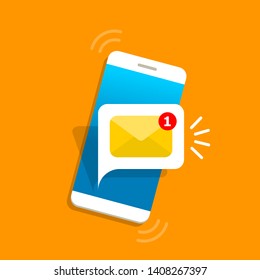 Unread email notification. New message on the smartphone screen. Vector illustration.