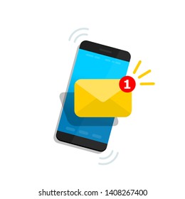 Unread email notification. New message on the smartphone screen. Vector illustration.