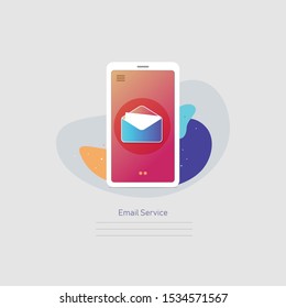 Unread email notification. New message on the smartphone screen. Vector illustration, email service icon