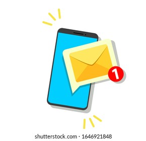 E-Mail-Benachrichtigung nicht gelesen. Neue Nachricht auf dem Smartphone-Bildschirm. Vektorillustration.