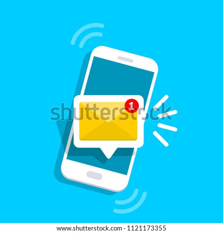 Unread email notification. New message on the smartphone screen. Vector illustration.