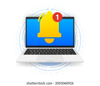 Unread email notification. One new message on the laptop screen. Online chat. Vector illustration.