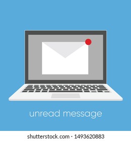 Unread message icon on the laptop isolated on blue. Vector design illustration.