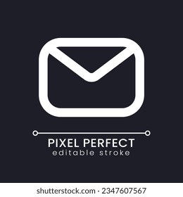Icono de ui lineal blanco perfecto para el tema oscuro. Comunicación por correo electrónico. Pictograma de la línea del vector. Símbolo de interfaz de usuario aislado para el modo nocturno. Trazo editable. Fuente de Poppins utilizada