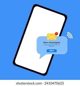 Unread new message. Email notification on the phone screen. Notification Boxes Template for Iphone. Smartphone Message Interface. Vector illustration. Android. IMessages. We Chat. Line. Whatsapp. 