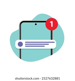 unread, one new notification with smartphone screen concept illustration flat design vector