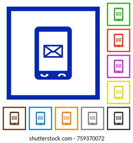 Unread SMS message flat color icons in square frames on white background