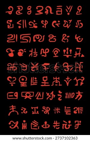 Unreadable Alien Alphabet Letters Hand Drawn Hieroglyphs Symbols Cryptic Collection with a raw, hand-crafted aesthetic. Set of mysterious alien cipher alphabet letters extraterrestrial hieroglyphs.