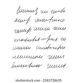 Unreadable doodle draft write by pen isolated on white background. Handwritten scribble letter. Freehand text note. Illegible cursive script message. Vector hand drawn illustration.