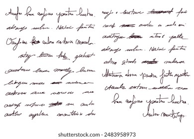 Unreadable hand written text. Illegible antique English cursive fake document. Linear abstract text