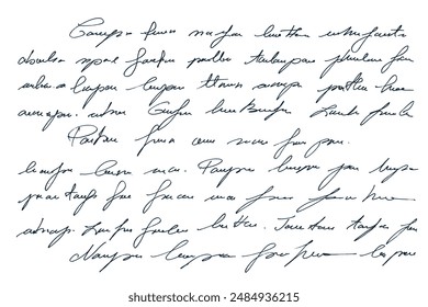 Unreadable hand written text. Illegible antique English cursive fake document. Linear abstract text