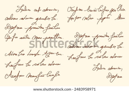 Unreadable hand written text. Illegible antique English cursive fake document. Linear abstract text