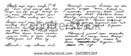 unreadable handwriting template, paragraphs and sentences. Doodle hand drawn of unreadable text on a white background. Vector illustration